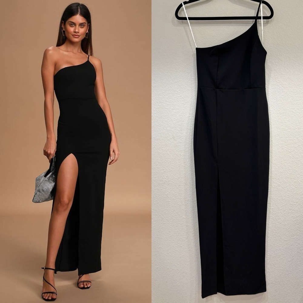 NWOT Lulus Keeper of My Heart Black One-Shoulder Maxi Dress